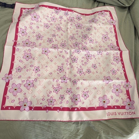 LV X TM Silk Monogram Cherry Blossom Square 70 Scarf in Pink. - Picture 1 of 2